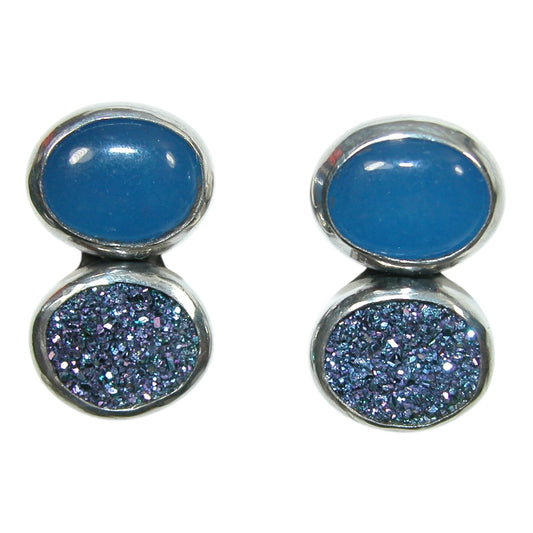 33908 Blue Agate Drusy Sterling Silver Earrings