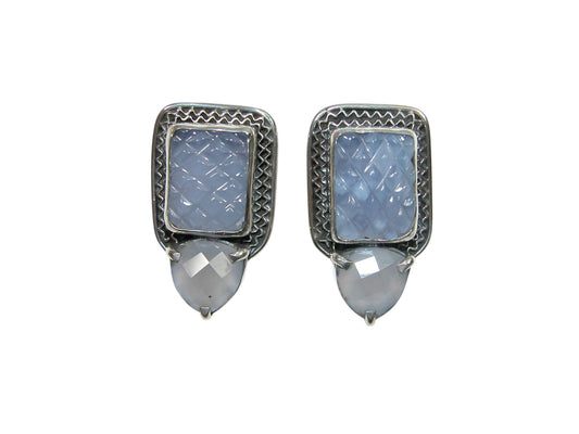 33874 Carved Iolite Sterling Silver Earrings