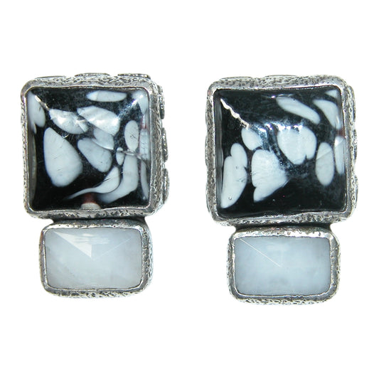 33873 Black White Sterling Silver Earrings