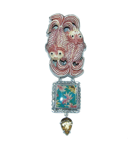 32045 Carved Bone Koi Fish Pin and Pendant