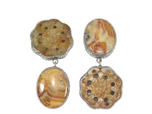 33029 Carved Jasper Sterling Silver Earrings