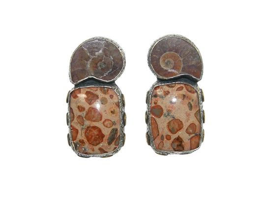 32820 Jasper Ammonite Sterling Silver Earrings
