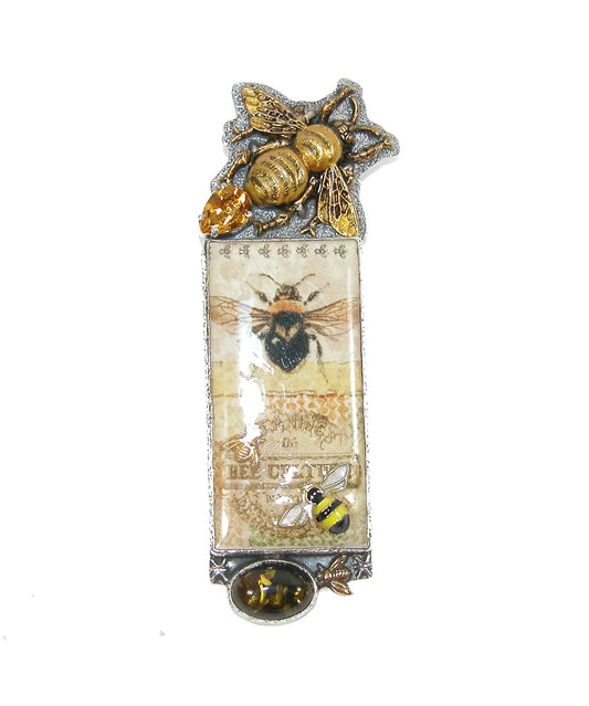 Bee Tile Amber Sterling Silver Pin and Pendant