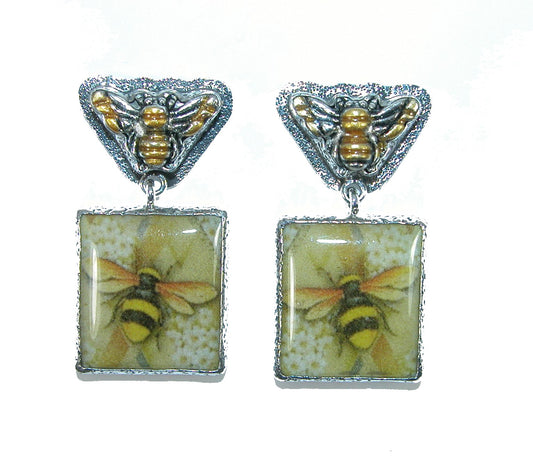 31964 Handmade Tile Bee Sterling Silver Earrings