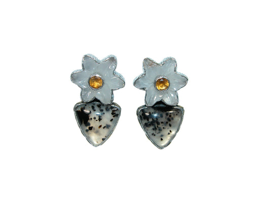 32232 Carved Flower Agate Sterling Silver Earrings
