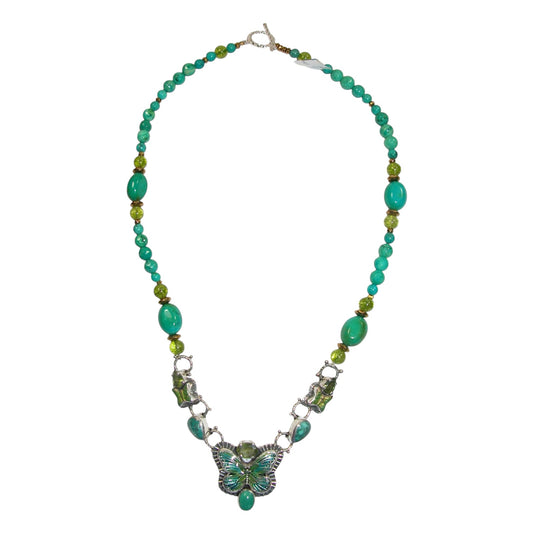 33147 Turquoise, Peridot, Butterfly Sterling Silver Necklace
