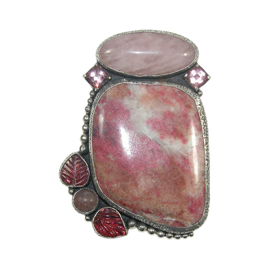 32968 Rose Quartz, Rhodochrosite Sterling Silver Pin and Pendant