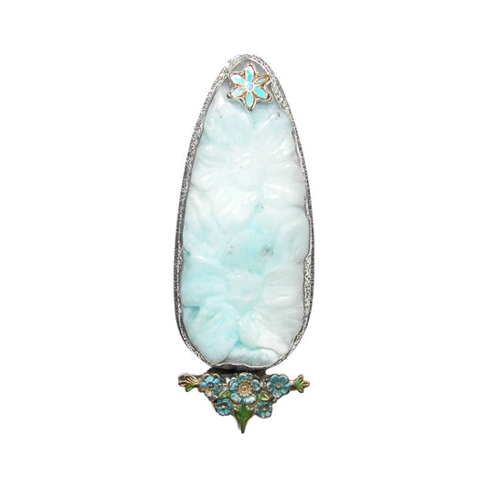 Carved Larimar Sterling Silver Pin and Pendant