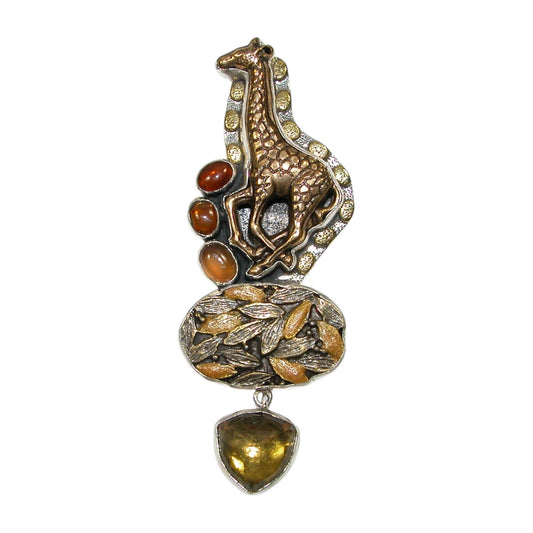 Giraffe Whiskey Topaz Sterling Silver Pin and Pendant
