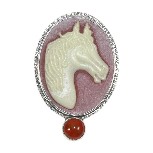 33109E Horse Cameo Sterling Silver Pin and Pendant