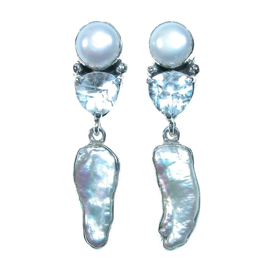Pearl, Quartz Sterling Silver Earrings