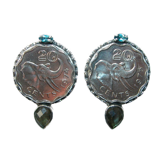 31612 Coin Elephant Labradorite Sterling Silver Earrings