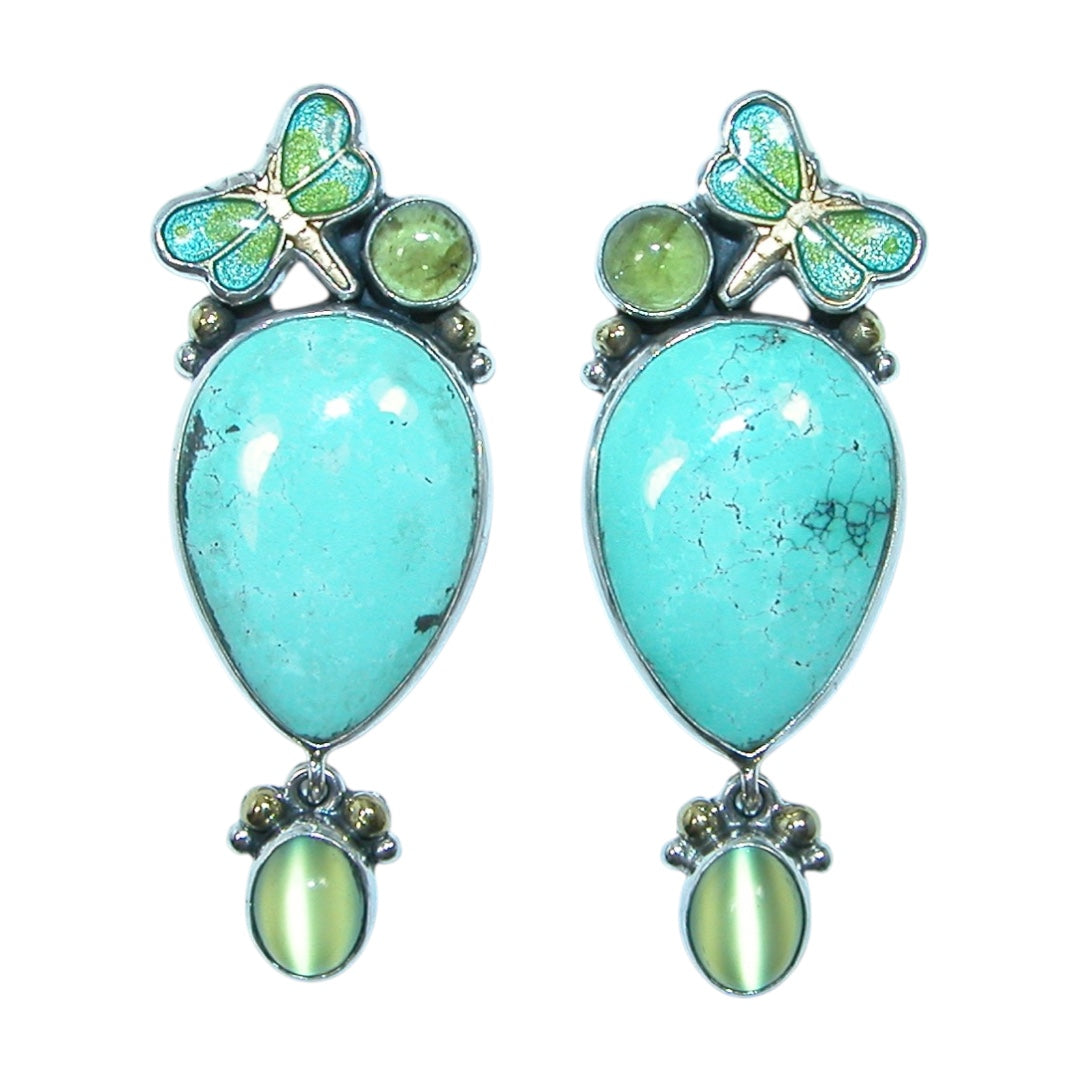 T1020 Titanium Clad Moonstone Peridot Hand Enameling Sterling Silver