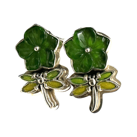 32664 Hand Made Glass Enamel Flower Sterling Silver Earrings