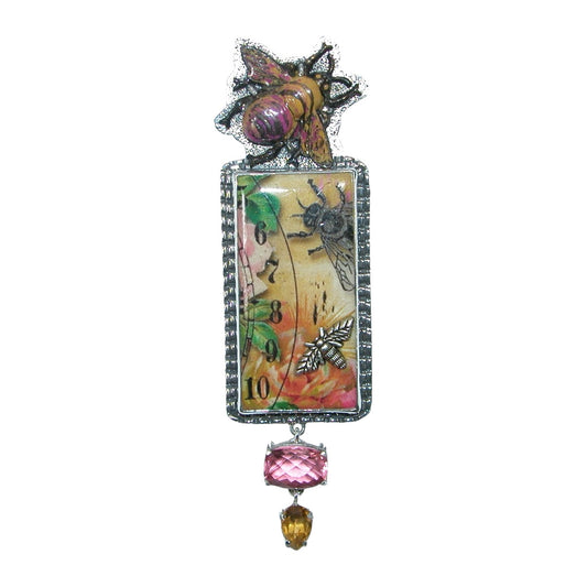 31924 Bee Hand Made Tile Sterling Silver Pin and Pendant