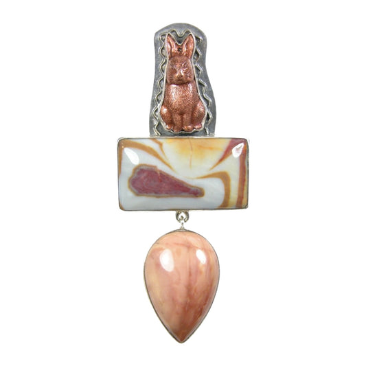 22829 Bunny Brass Agate Jasper Sterling Silver Pin Pendant