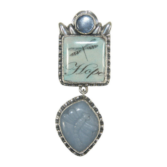33089 Hand Made Dragonfly Tile Sterling Silver Pin Pendant