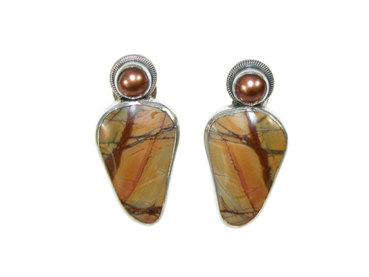 34138C Freshwater Pearl, Jasper Earrings