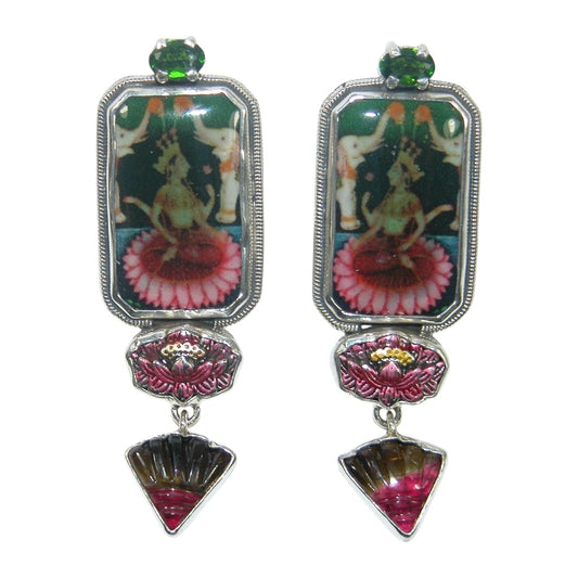 32691 Tourmaline, Hand Made Tile Sterling Silver Earrings