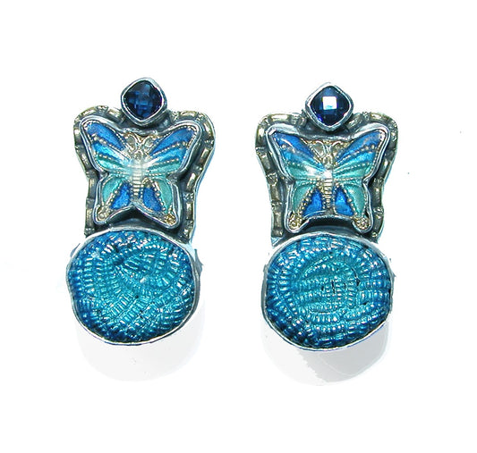 31606 Hand Enameled Butterfly Tile, Onyx, Sterling Silver Earrings