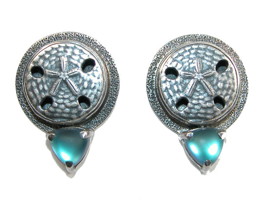 9830 Sterling Silver Sand Dollar, Quartz Earrings
