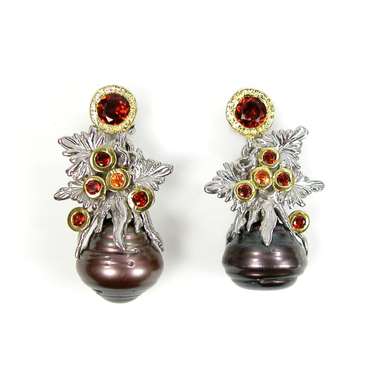 4376 Bee’s Nest, Peacock Pearl, Sterling Silver Earrings