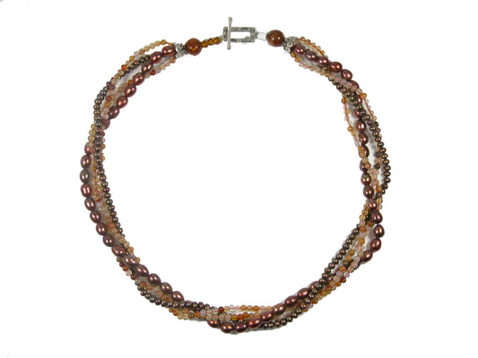31871 Botswana Agate, Fresh Water Pearl, Sterling Silver Necklace