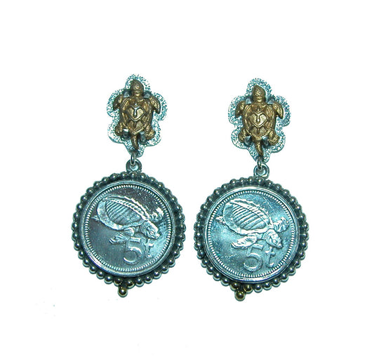 31593 Turtle Coin Sterling Silver Earrings