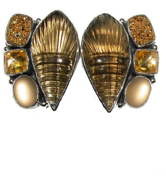 20224 Whisky Quartz, Gold clad Drusy, Quartz Sterling Silver Earrings