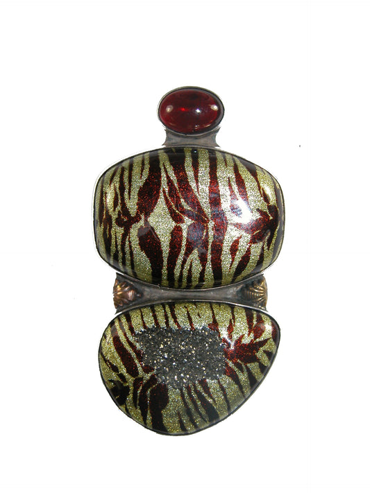 20468 Zebra Brazilian Agate Drusy, Carnelian, Pin and Pendant