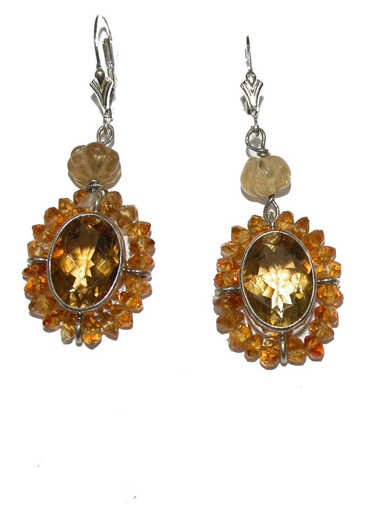 18222B Citrine Beaded Dangle Earrings