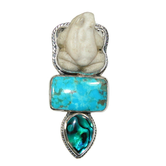 34162 Carved Bone Frog, Turquoise, Abalone, Pin & Pendant