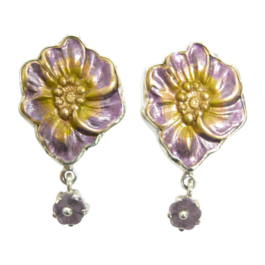32198B Flower Hand Enamel Sterling Silver Earrings
