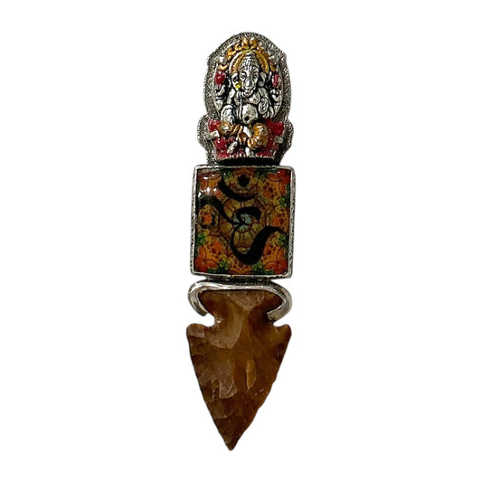 30386 Hand Made Ohm Tile Arrowhead Sterling Silver Pin and Pendant