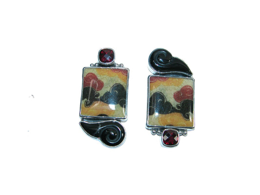 32235 Hand Made Tile, Black Onyx, Sterling Silver Earrings