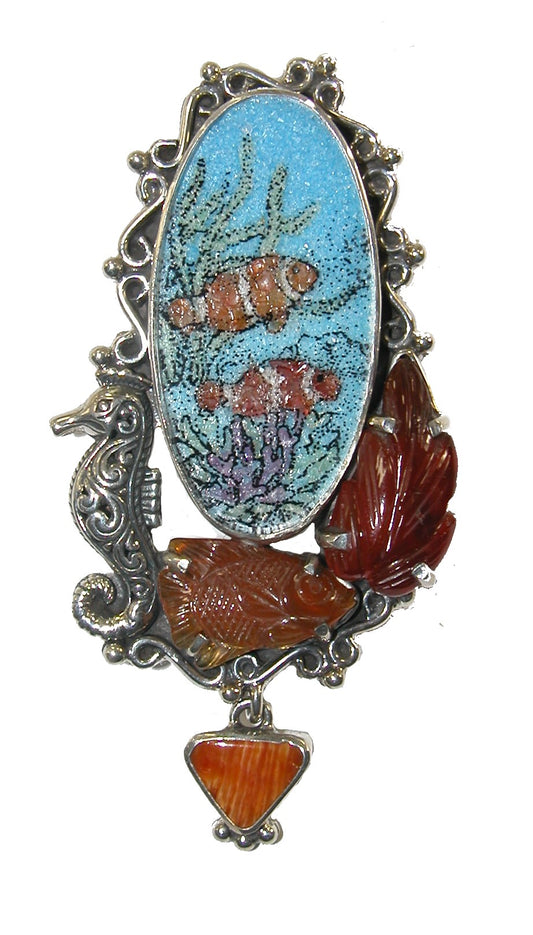 18755 Fish Mosaic Sterling Silver Pin and Pendant