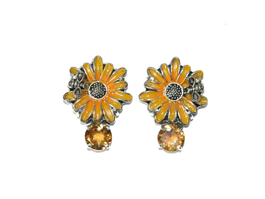 30824E Sunflower Enameled Topaz Sterling Silver Earrings