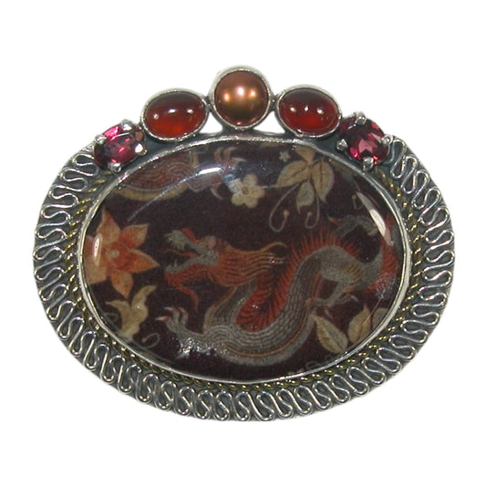 32931 Hand Painted Miniature, Freshwater Pearl, Garnet Sterling Silver Pin Pendant