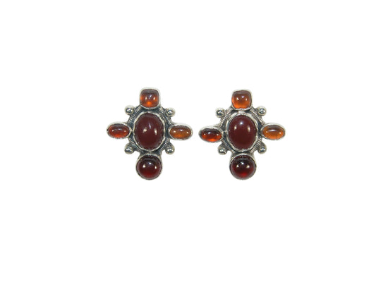 32929 Carnelian, Hessonite Cluster Sterling Silver Earrings