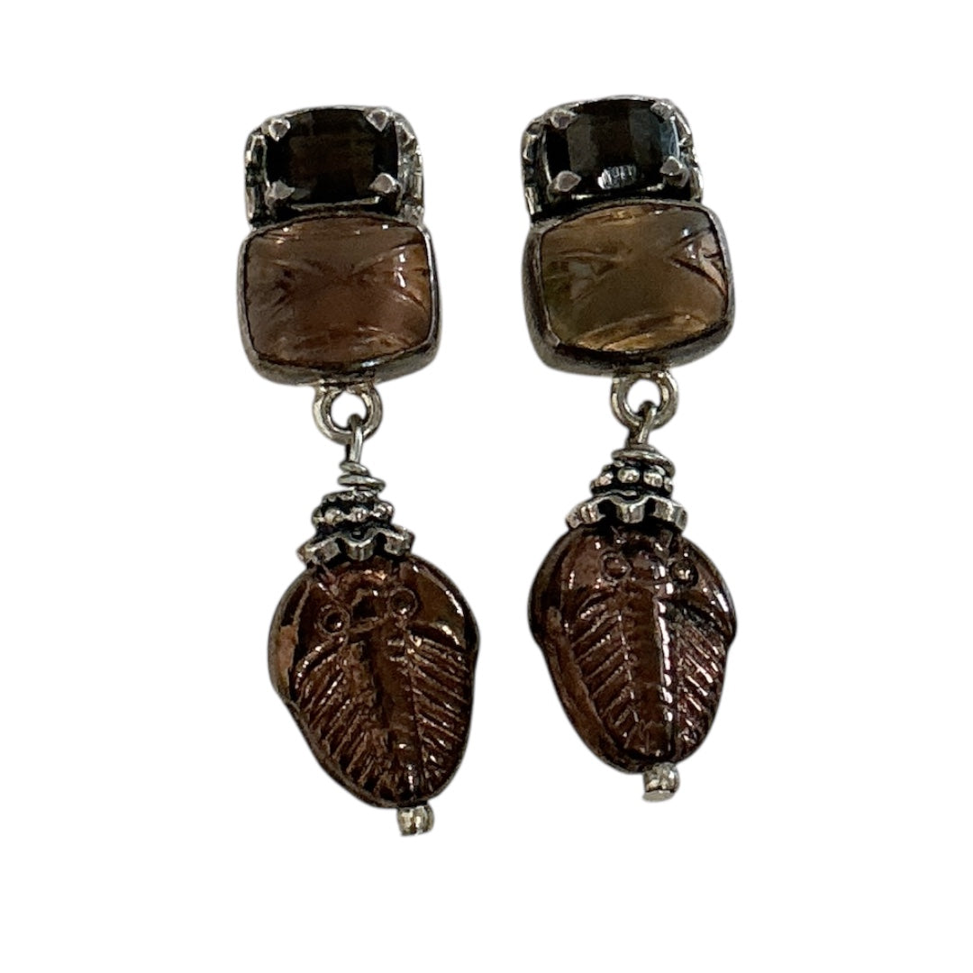 18600 Topaz, Carved Leaf Sterling Silver Earrings
