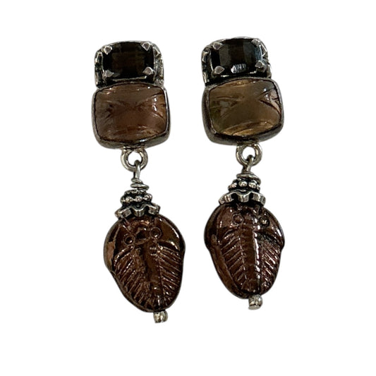18600 Topaz, Carved Leaf Sterling Silver Earrings