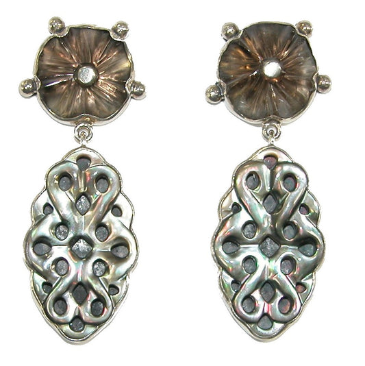 19580 Mother of Pearl, Smokey Quartz Sterling Silver Earrings