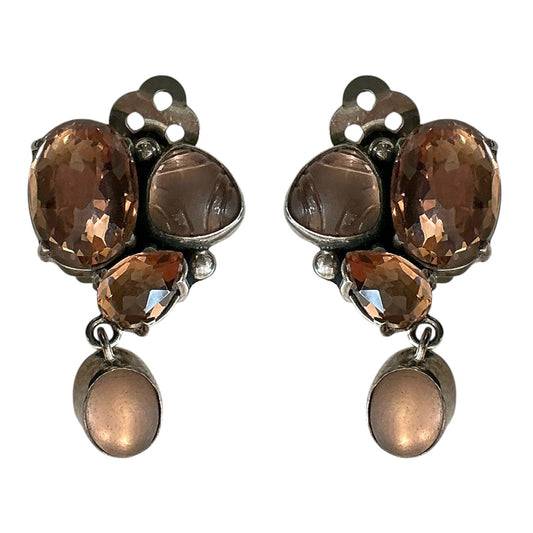 18512 Hand Enamel Dragon, Carnelian Sterling Silver Earrings