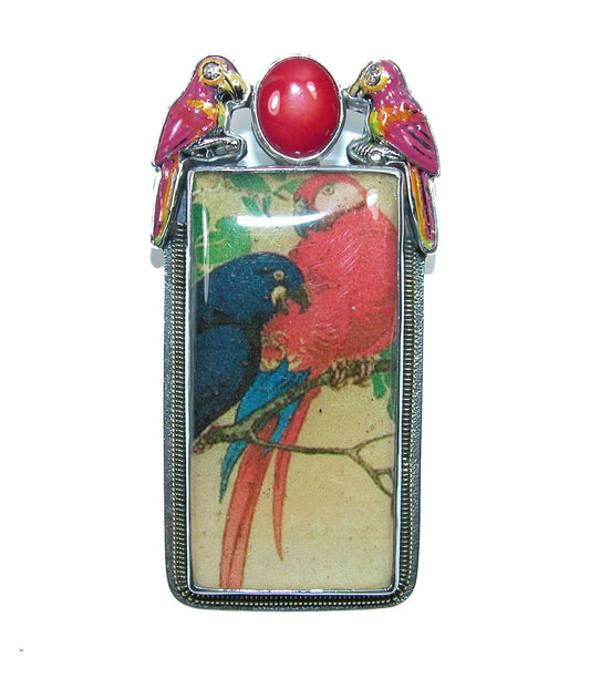 31904 Parrot Tile, Coral, Sterling Silver Pin and Pendant