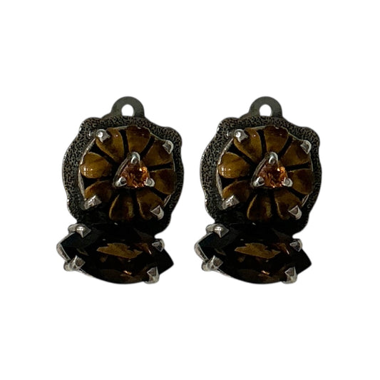 18453 Tiger Eye Flower Sterling Silver Earrings