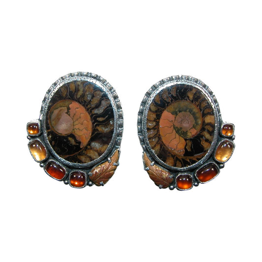 32229 Ammonite Fossil Carnelian Sterling Silver Earrings