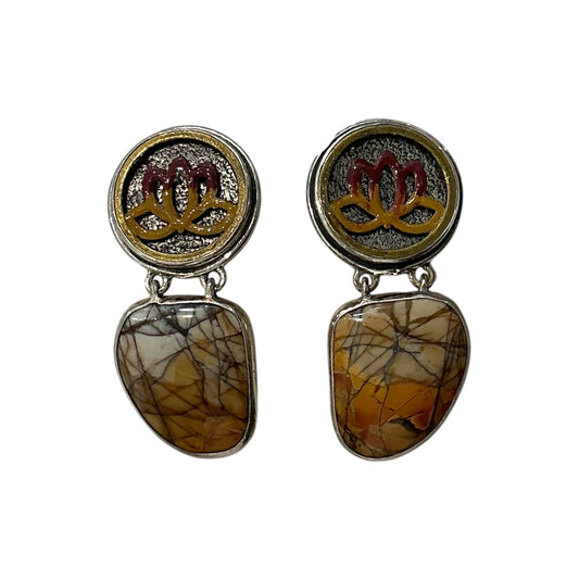 31687 Jasper, Hand Enameling Lotus Sterling Silver Earrings