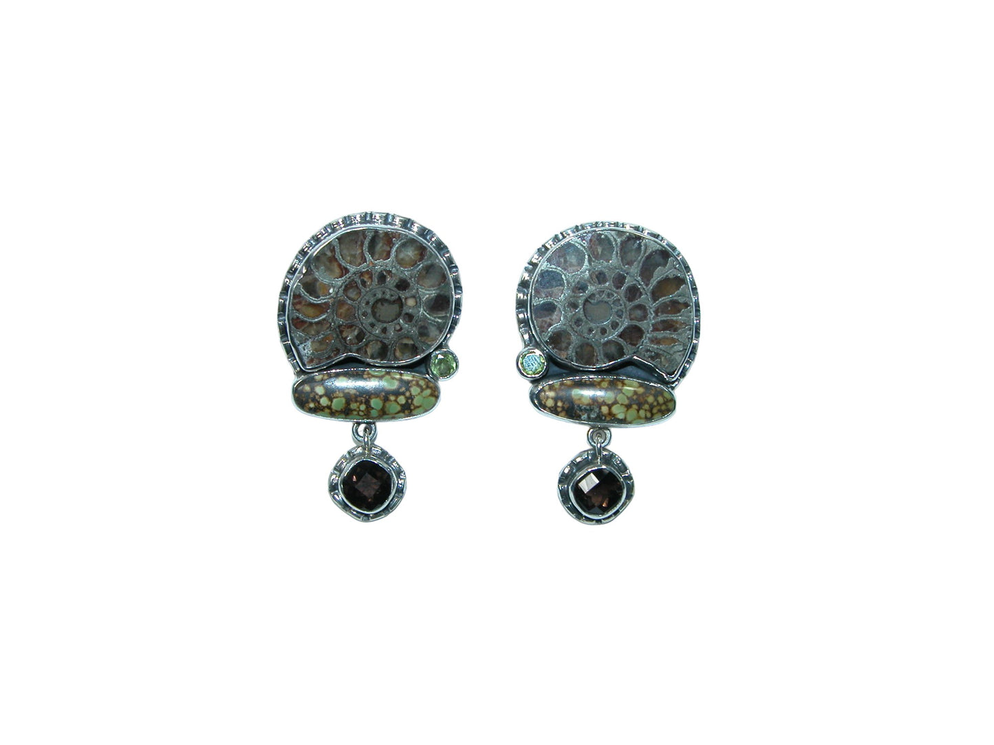 32236 Ammonite, Jasper, Sterling Silver Earrings