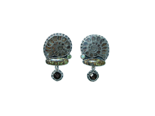 32236 Ammonite, Jasper, Sterling Silver Earrings