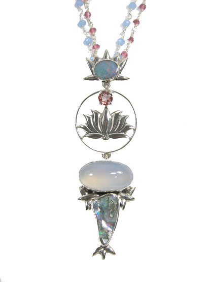 22328 Opal, Chalcedony, Quartz, Sterling Silver Necklace